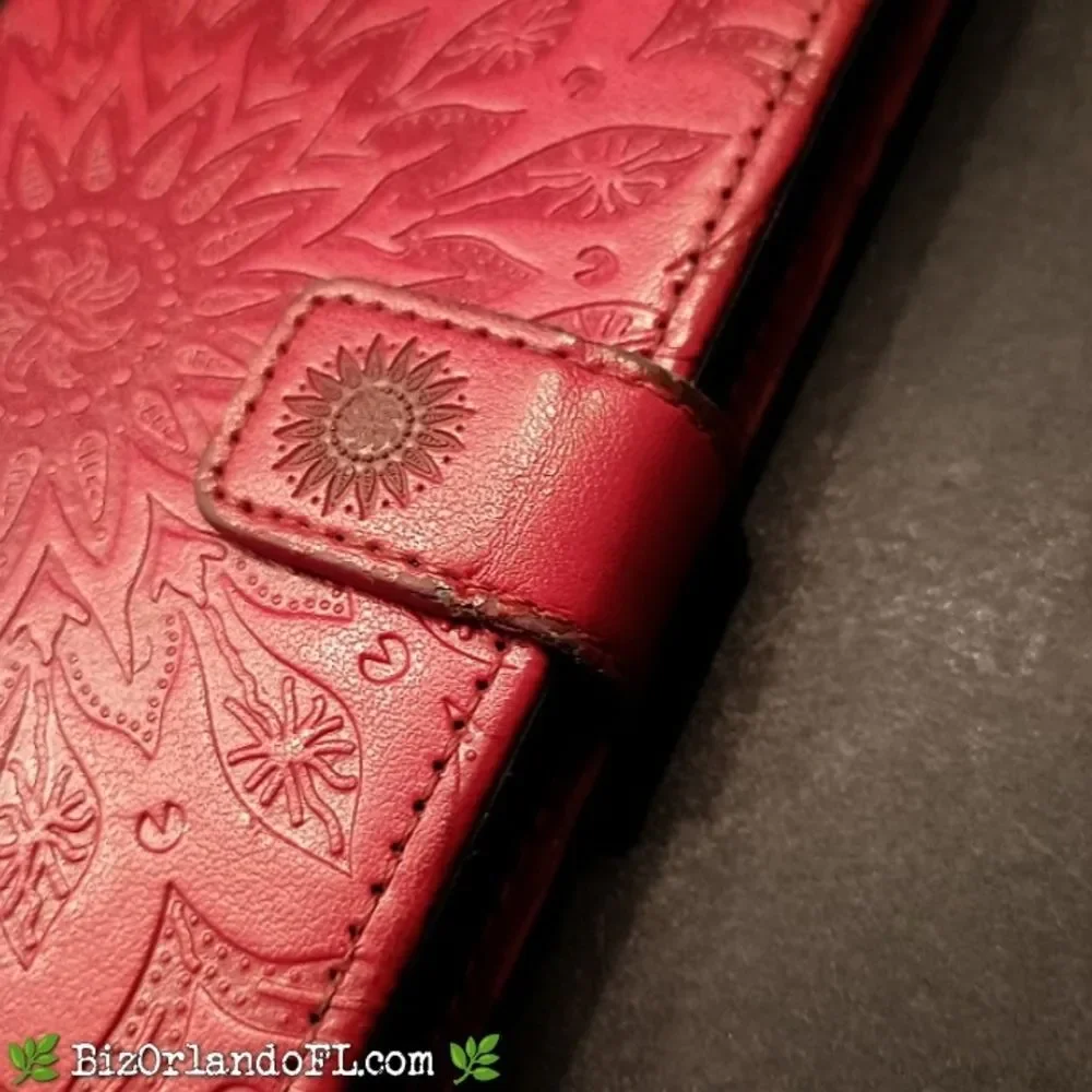 ELECTRONICS: Red Embossed Sunflower Wallet Case for Nokia G50 **GOOD CONDITION**